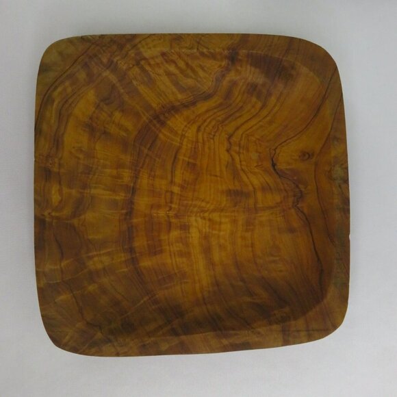 Set of 3 Wooden Dishes Square Hand Carved Wood Plates Tray Serving - Picture 6 of 10